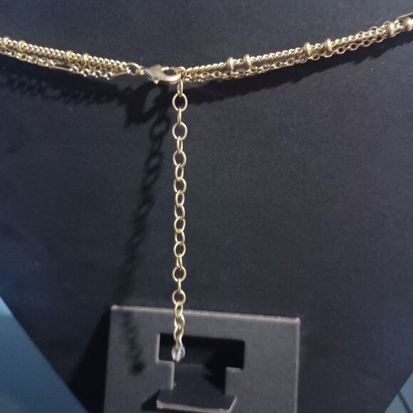 Vintage Gold-Toned Three-Layered Chain Necklace w/ 'L' Pendant, 20" - Picture 3 of 3